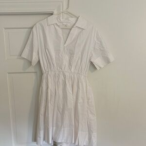 White Short-Sleeve V-Neck Mini Dress with Gathered Waist